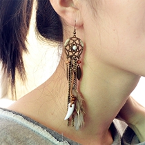 Bohemian Earrings Retro Handmade Streaming Su Personality Female Feather Earrings National Wind Ear Ear Ornaments