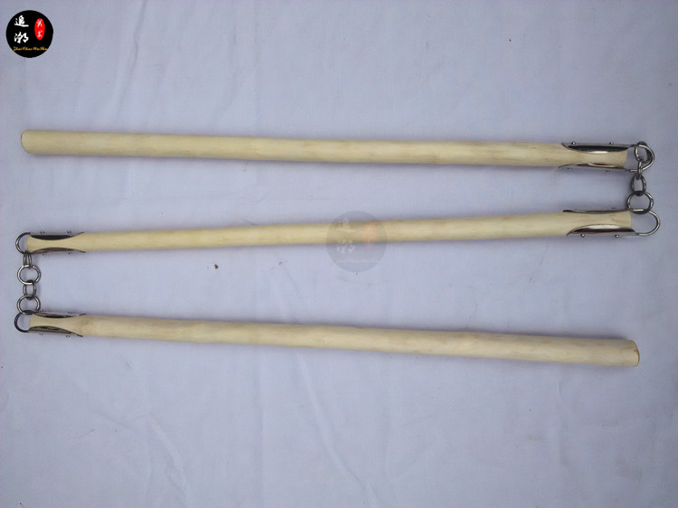 Traditional white wax rod three-piece martial stick fitness stick Shaolin stick performing stick three-piece double-stick boutique