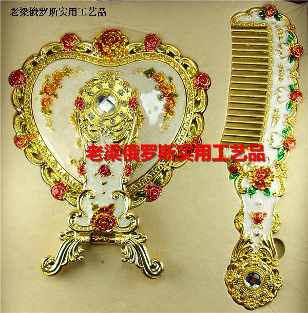 Z4 Russian tin metal mirror comb set of Phnom edge folding mirror comb caring exquisite pearl drilling style