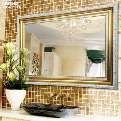 Luxury European retro American bathroom mirror waterproof bathroom mirror cosmetic room mirror wall hanging decorative mirror square carved