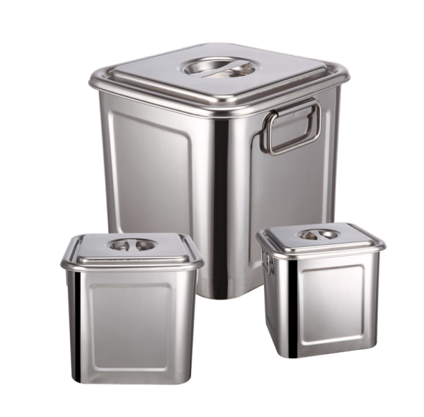 European-style stainless steel square bucket thickened double ear with lid rice tank moisture-proof and insect-proof storage bucket storage tank soup pot high pot
