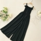 Váy dài bãi biển hè 2018 mới xếp li ống tai bằng gỗ trang trí nút cao eo thon cao chân rộng quai jumpsuit 	váy tôn eo	 Váy eo cao