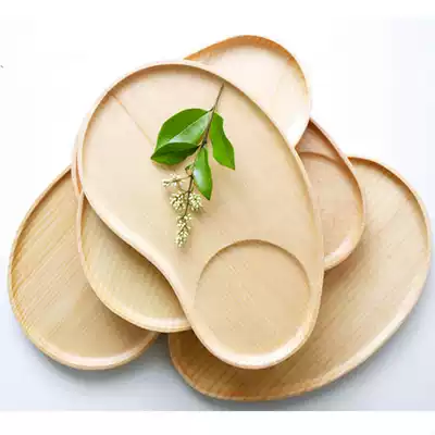 Whole piece of solid wood Japanese and Korean solid wood plate waist Oval lattice tray rubber wood fruit plate wooden bowl groove