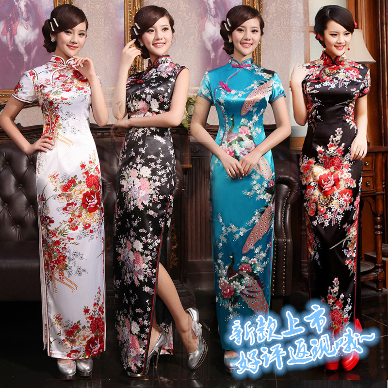 Thin colored cheongsam for mother, skirt, long suit, for middle age, plus size