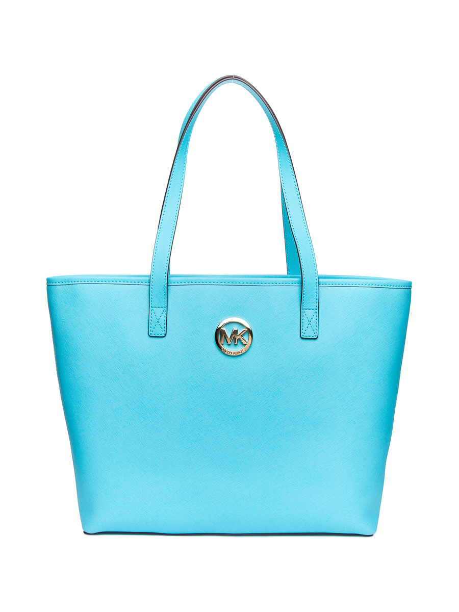 Michael Kors JET SET TRAVEL系列海水蓝十字纹金属Logo托特包