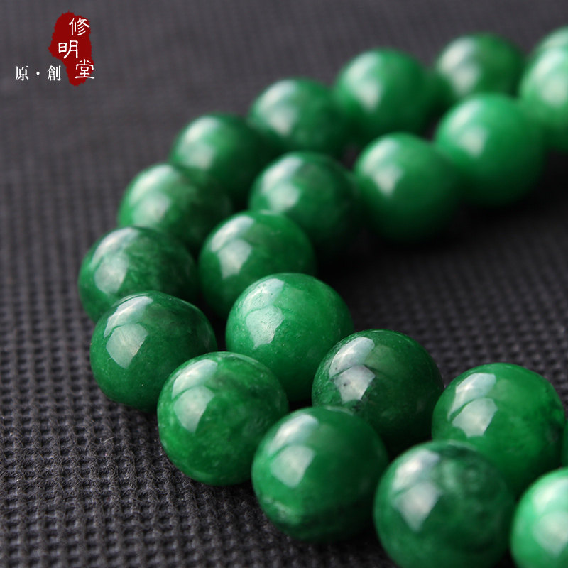 修明堂 缅甸干青种10mm圆珠项链 缅甸祖母绿干青玉妈妈长辈礼物