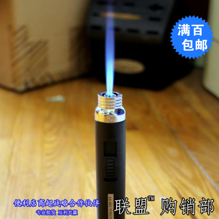 Black pen-type long strip stingy welding gun spray gun windproof inflatable personality cigar gas straight to lighter point moxibustion