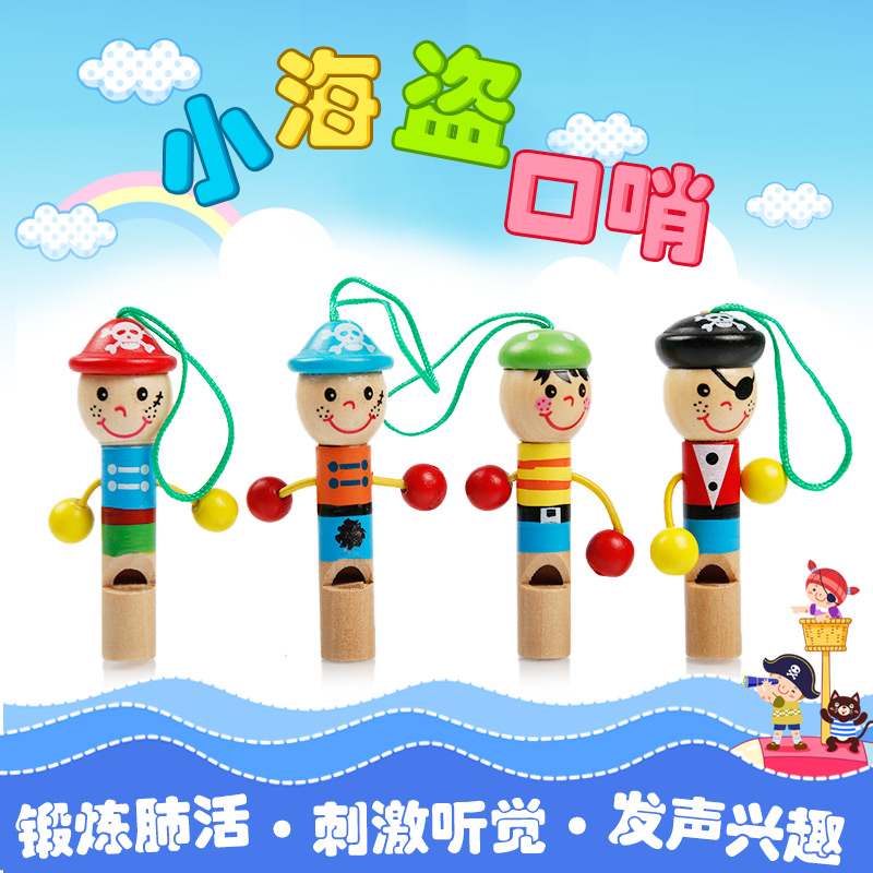 Creative gift can be hung key chain wooden pirate doll small whistle children play musical instruments toys