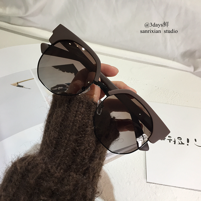 vcruan 13c tea colour sunglasses Irregular Round Half-Frame Sunglasses Polarized Sunglasses Big Frame-Taobao