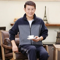Trang phục thể thao nam mùa xuân và mùa thu Bộ đồ thể thao trung niên giản dị Bộ đồ cotton ba mảnh dành cho các cặp vợ chồng bộ nỉ nam adidas