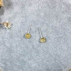 Серьги 手工5mm甜美天然黄发晶钛晶小耳钉足银999纯银耳钉养耳防过敏女