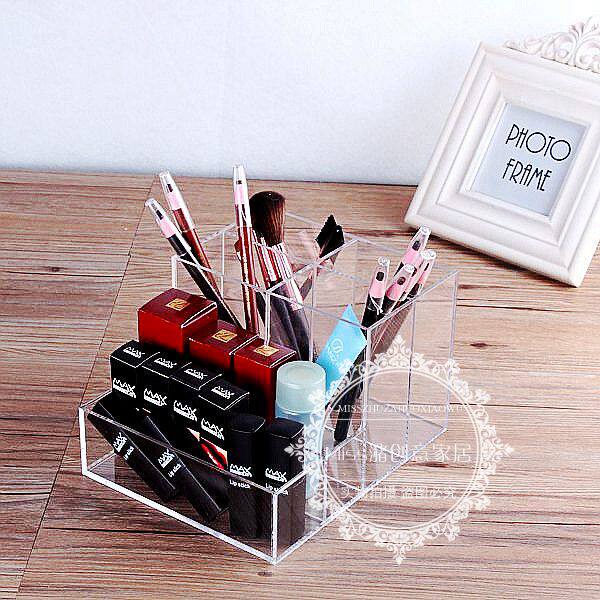 Cosmetics transparent trapezoidal flip cover with 7 grid brush lipstick nail polish lip gloss storage box pen holder