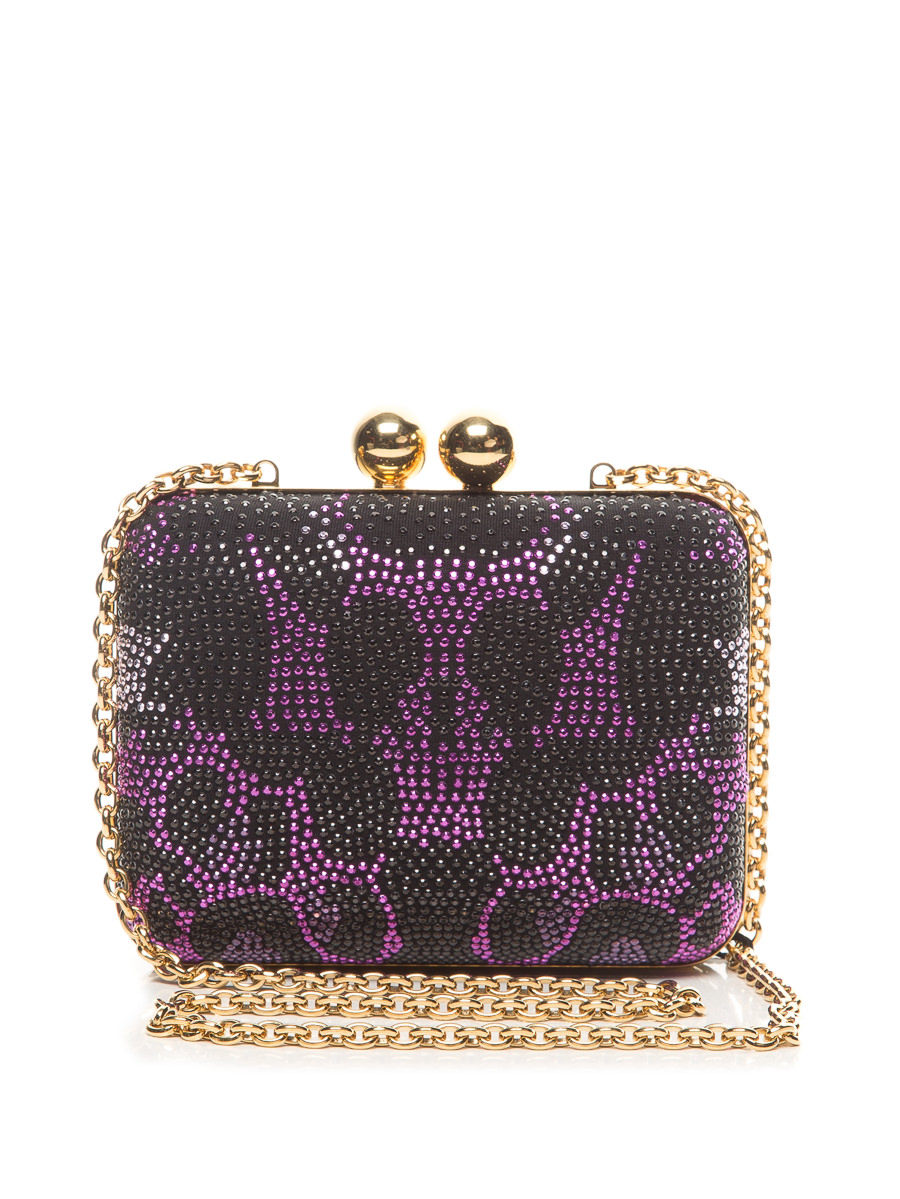 Dolce&Gabbana 紫拼黑满镶晶钻链条晚宴包