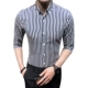 Mùa hè 7 7 tay áo sọc xanh trắng dọc nam phiên bản Hàn Quốc của áo mỏng phần tay áo xu hướng Hàn Quốc tay ngắn sơ mi tay ngắn nam Áo