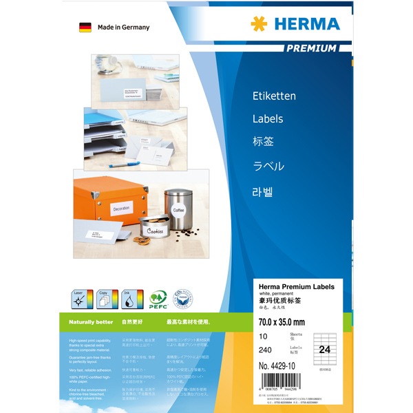 HERMA German Hauma 4429-10 A4-10 sheets of adhesive printed label paper 70x35mm