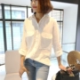 Áo xuân hè 2018 mới Hàn Quốc áo dài rộng vừa vặn áo blouse dài tay áo sơ mi màu trơn sơ mi trắng nữ