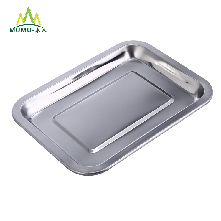 Extra thick deepened stainless steel square plate Small plate Canteen multi-purpose rectangular tray plate barbecue plate plate