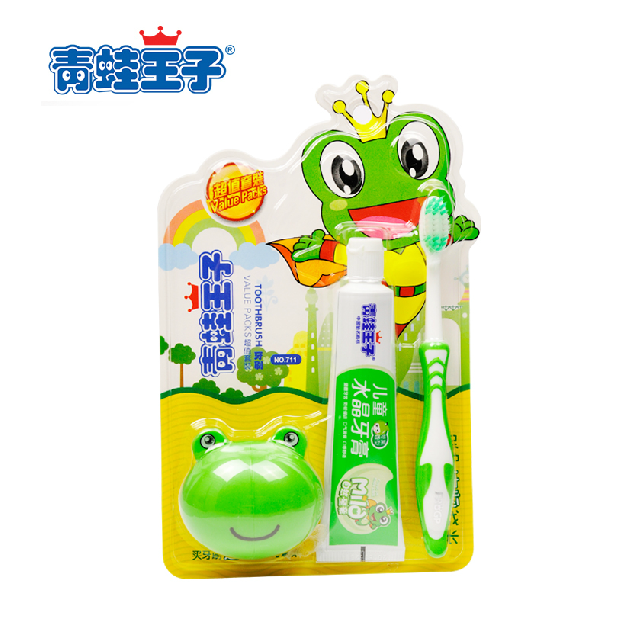 青蛙王子 妙奇蛙儿童双效护齿软毛牙刷+水晶牙膏50g套装711