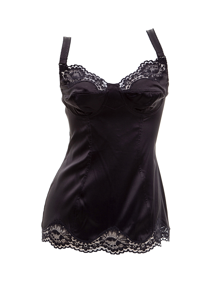 Dolce&Gabbana 黑色微透蕾丝点缀修身吊带睡裙