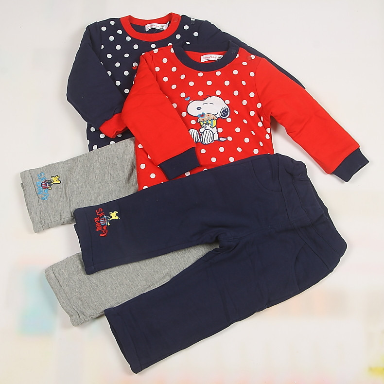 史努比童装正品幼童冬女童针织长袖夹棉外出服保暖套装2BW31006