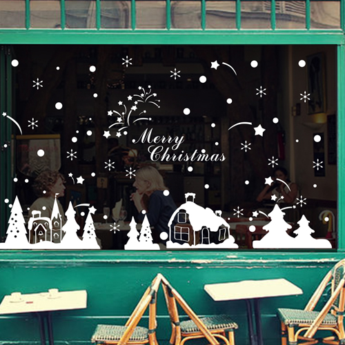 Shop Shop Window Glass Decoration Stickers Living Room Christmas Snow View Wall Stickers Removable Wall Stickers