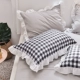 bông Hàn Quốc bông rửa denim ren đơn giản giường ins công chúa cổ tích kẻ sọc bông chăn - Bộ đồ giường bốn mảnh