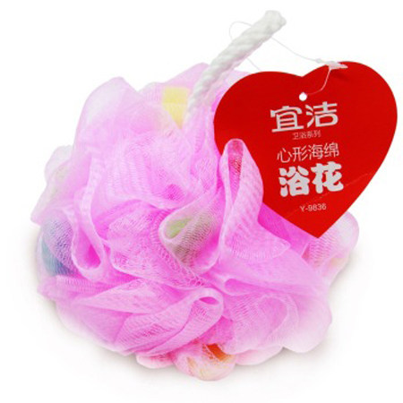 yekee/宜洁心形海绵柔网浴花沐浴球加厚浴球搓背澡巾细毛巾沐浴花