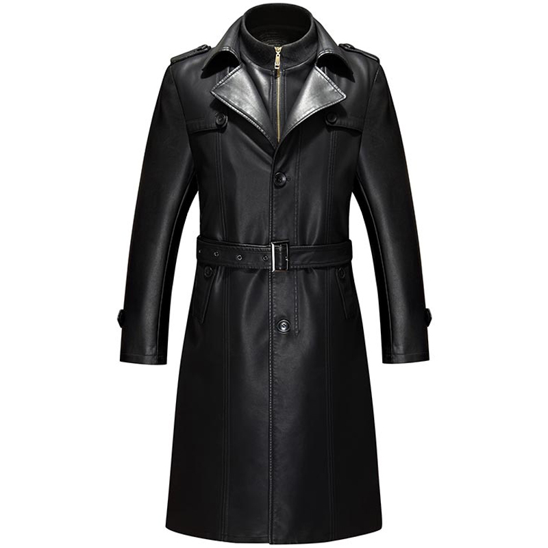 Haining Large Lapel Leather Windbreaker Autum Men's Long Outwear Jacket Trendy Leather Jacket Plus Fat Plus Size over the Knee