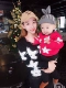 Mùa thu đông 2018 cha mẹ và con mới, một gia đình gồm ba mẹ con và mẹ chồng áo len dệt kim dài tay cài đặt phiên bản Hàn Quốc