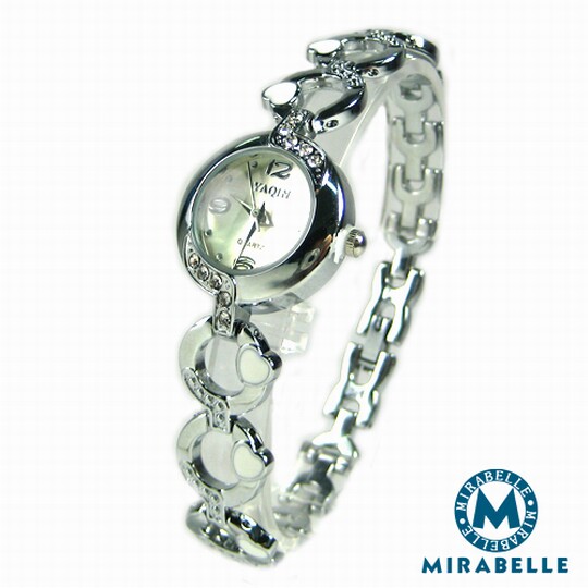 台湾官网直邮进口【Mirabelle】丝光爱心＊马蹄串炼表/白