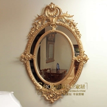European style carved dressing table mirror round Villa art background wall wall hanging mirror bedroom American classical porch mirror