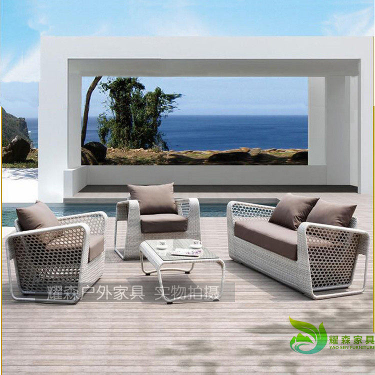 Rattan Chair Sofa Outdoor Courtyard Balcony Simple Rattan Sofa Combination Creative Outdoor Cafe Leisure Club Furniture