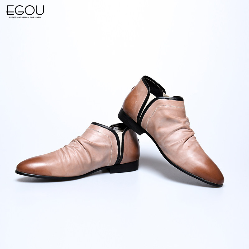 Egou易构冬季男士商务皮鞋英伦休闲正装尖头套头男鞋子潮G60302-1