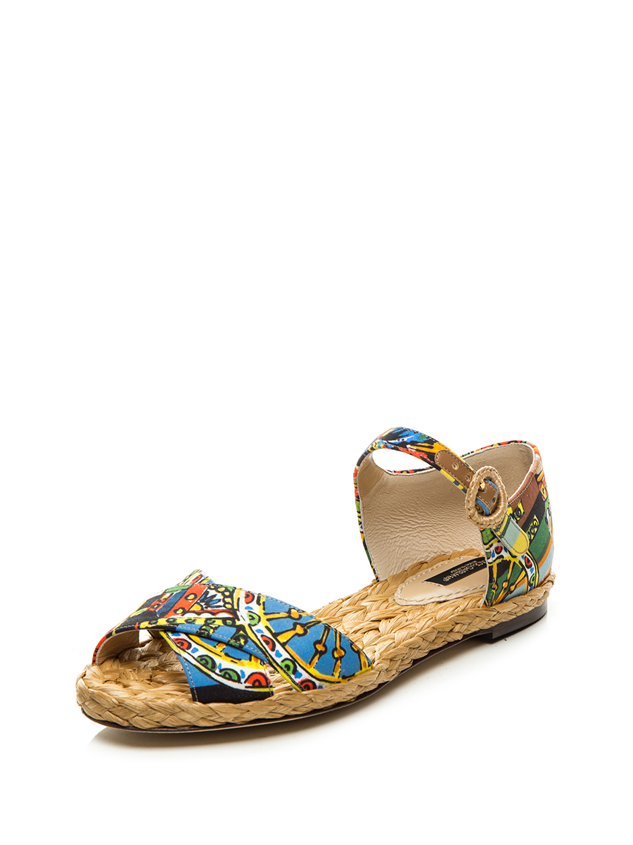 Dolce&Gabbana 彩色印花编织平底凉鞋