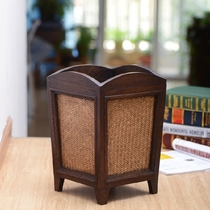 Southeast Asia wooden retro trash can bamboo rattan garbage basket office paper basket home living room without cover storage bucket