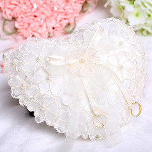 Popularity Newcomer Ring Exchange Pillow Heart-shaped Pearl Flowers Ring Pillow European Style Lace Decoration Festive Wedding items