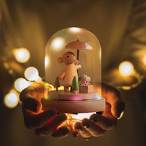 Colorful creative micro landscape glass cover wooden music box Sky City rotating music box birthday gift ornaments