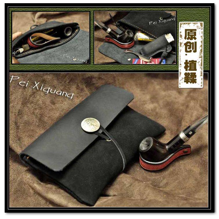 Tobacco-fighting bag genuine leather handmade cow leather retro tobacco fighting hand bungalow bag bucket bag black