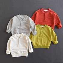 SD comfortable loose version of childrens cotton base shirt Henry collar long sleeve T-shirt Boys Girls