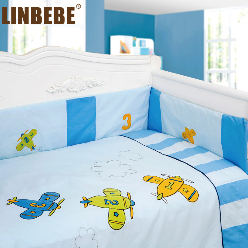 霖贝儿婴儿床品六件套 婴儿床围 床单 被子被套 纯棉外套可拆洗