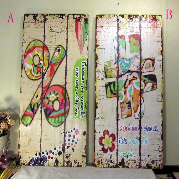 Retro made of old solid wood hanging board painting American style individuality creative decoration painting symbol pattern Art no-frame painting