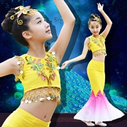 Mới cho trẻ em Áo dài váy đuôi cá kéo dài váy con công biểu diễn trang phục múa cho trẻ em