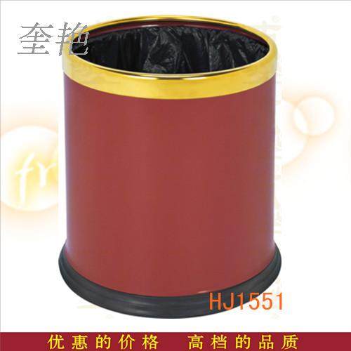 Hotel guest room round multi-layer leather gold circle jujube red body waste paper bucket titanium gold circle sundry bucket