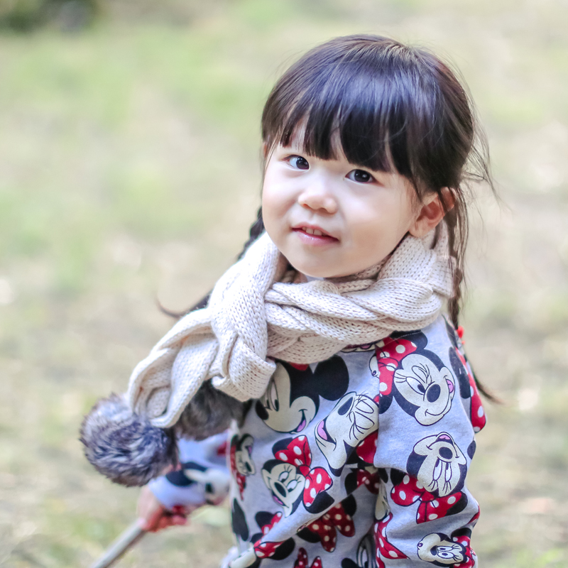 babyprints编织辫子儿童围巾大毛球宝宝围巾秋冬女童围巾围脖新款