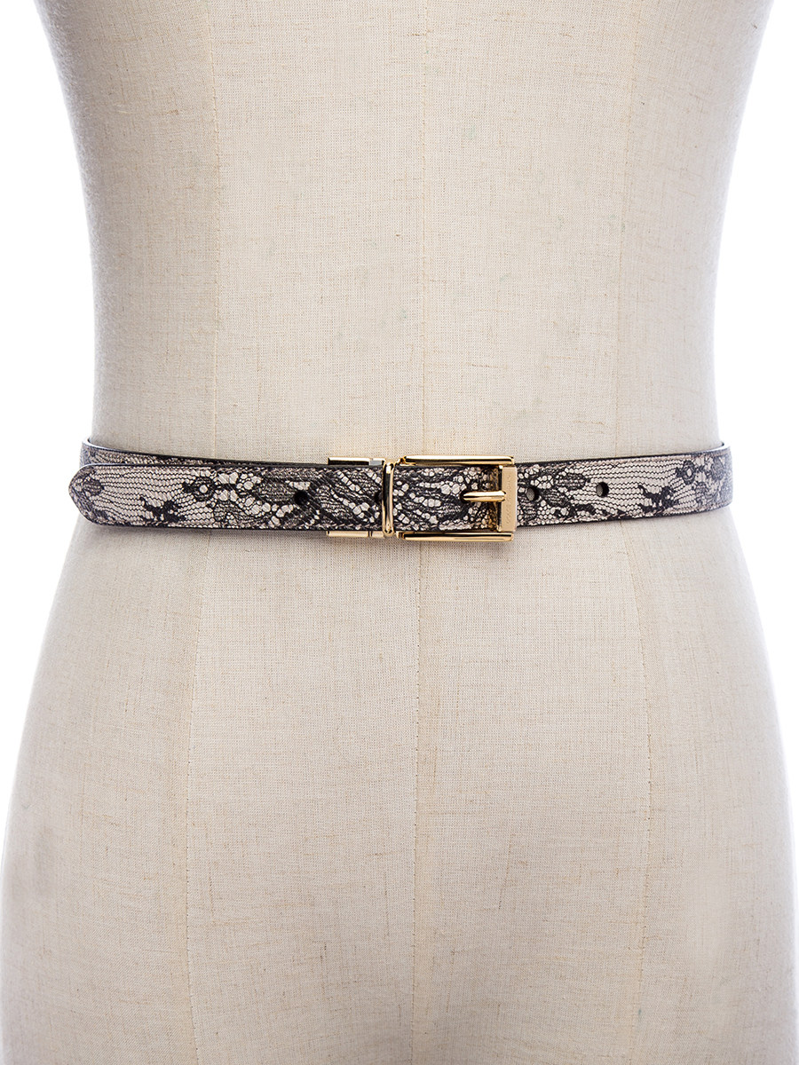 Dolce&Gabbana 裸色纹理拼黑色图案细腰带