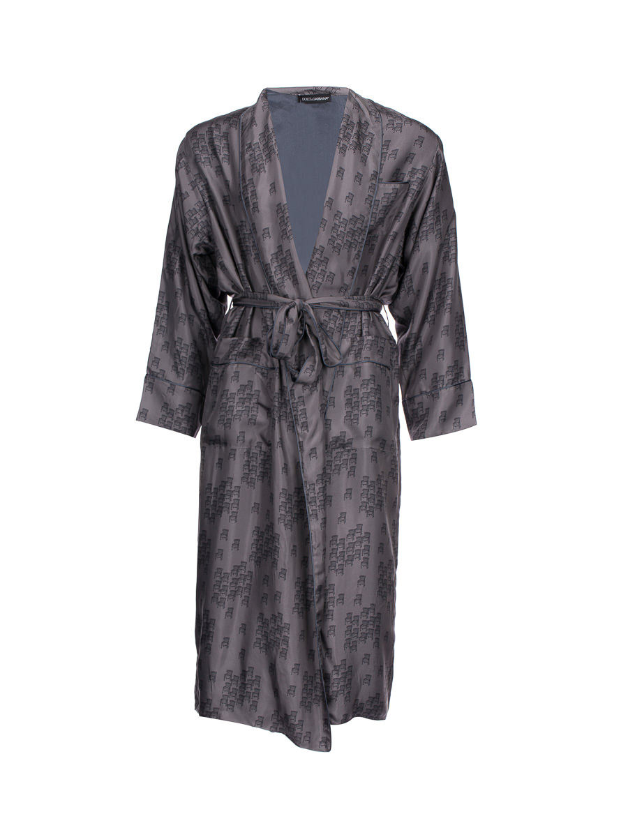 Dolce&Gabbana 灰色座椅印花系带长款家居服
