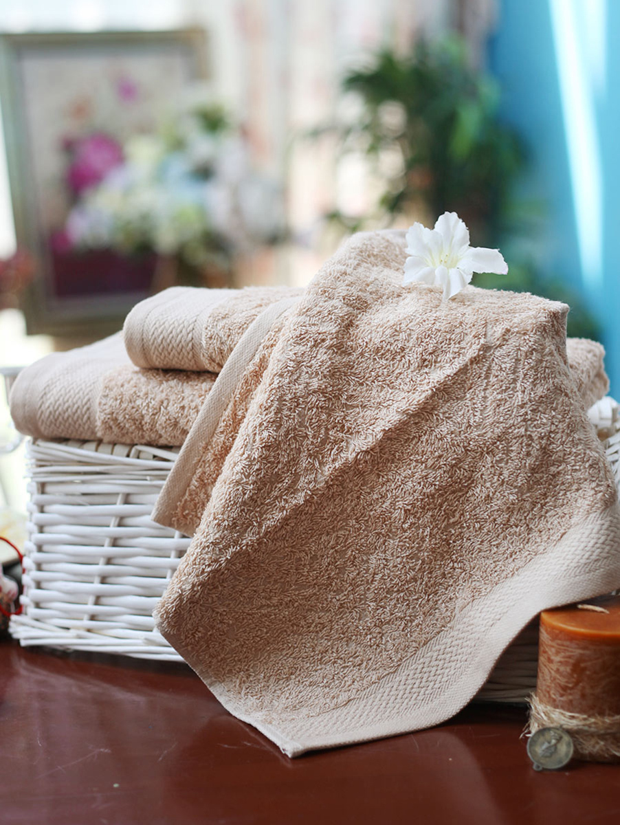 terry palmer|浅棕色斜纹缎澳洲精梳棉毛巾3件套