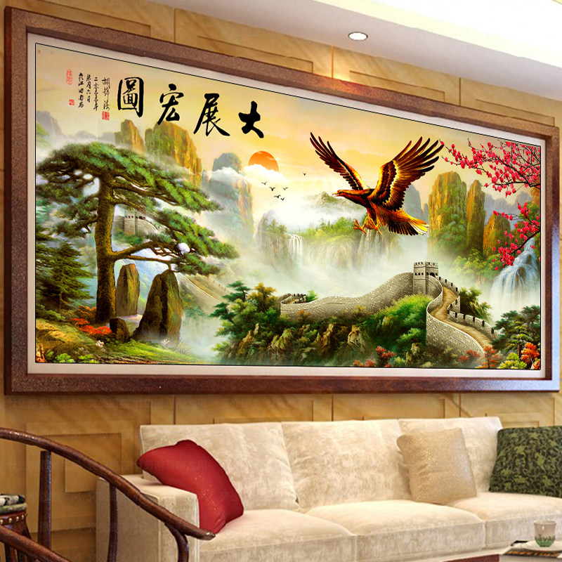 2020 Welcome Guest Pine Cross Embroidered Large Exhibition Macrograph Large Line Embroidered New Living Room Landscape Landscape Painting Full Embroidered 2021