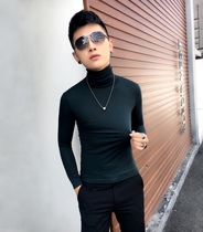2020 youth autumn and winter solid color turtleneck tight base shirt men plus velvet elastic thin wild long-sleeved T-shirt top