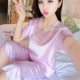 Bộ đồ ngủ nữ mùa hè tay ngắn mùa hè phù hợp với băng lụa nữ gợi cảm phần mỏng phục vụ tại nhà mùa thu có thể mặc hai bộ pijama nam Bên ngoài ăn mặc